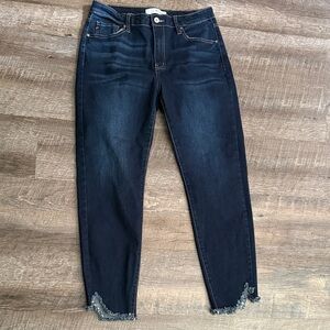 KanCan Dark Indigo Ankle Jeans with Distressed Hem
